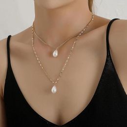 Pendant Necklaces Sweet Simple Double Layer Pearl Collarbone Necklace Charming Women's Choker Chain Female Fashion Year Jewelry Gifts