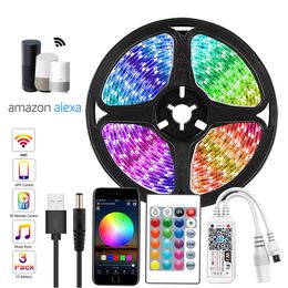 Led Strip Lights 65.6ft Music Sync Colour Changing Leds Lighty Bedroom 5050 SMD RGB Laed Light Strips with Remote App Control Lighting for Room Party usalight