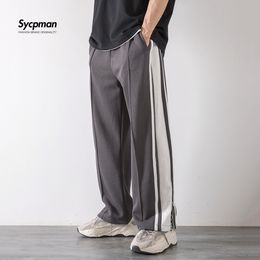 Men's Pants Korean Clothes Joggers Basketball Pants Punk Mens Clothing Loose Stripe Drop Straight Trend Casual Trousers Stacked Sweatpants 230313