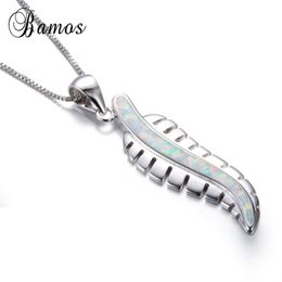 Pendant Necklaces Bamos Fashion Leaf Shape Necklace Blue Fire Opals Filled Jewellery Silver Colour For Women Christmas Gifts