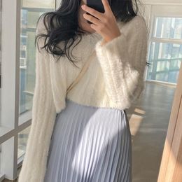 Women's Sweaters Cropped Tops Women Solid Elegant Sweet Sweater Long Sleeve Vintage Korean Casual Jumpers Loose Mink Cashmere Pullovers M576
