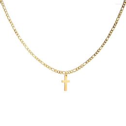 Pendant Necklaces MinaMaMa Stainless Steel Figaro Chain Cross For Women Men Simple Catholic Jewellery Gifts