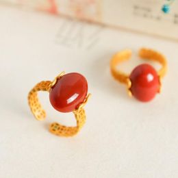 Cluster Rings Original Classic Simple Oval Egg-faced Southern Red Tourmaline Open Adjustable Gold-plated Ring Delicate Ladies Jewelry