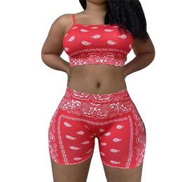 Designer Summer Outfits Women Tracksuits Two Piece Sets Beautiful Sleeveless Tank Crop Top and Shorts Sports suit Casual Print sportswear Bulk Clothes 9458