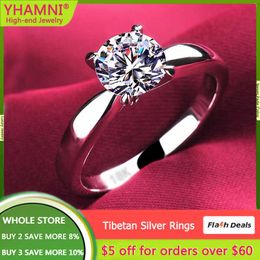 Solitaire Ring Allergy Free Fashion Wedding Rings for Women Fine Jewellery Pure White Gold Colour Real Tibetan Silver Round Cubic Zirconia Rings Z0313