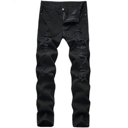 Men's Jeans Men High Street Ripped Jeans Denim Black Hole Straight Trendy Classic High Quality Pants Large Size 230313