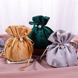 Gift Wrap 5Pcs/Lot High Quality Velvet Pearl Drawstring Pouches Easter Bag Creative Round Wedding Valentine's Day Favour Candy Boxes