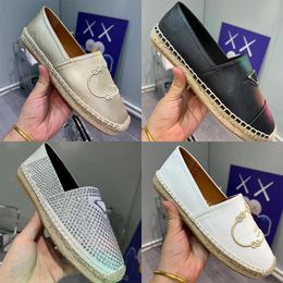 Luxury Triangle Casual Shoes Women Straw Flats logo Espadrilles Summer Woman Flat Beach Half Slippers Fisherman Shoes Fashion Loafers