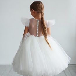 Dopklänningar tonårsflickor klär barnkläderparti elegant prinsessa långa tyll baby flickor barn spets bröllop ceremoni klänningar 230313