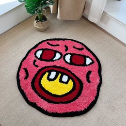 Carpets LAKEA Cherry Bomb Rug Pink Handmade Tufted Carpet Room Decor Kawaii Rug Small Rugs for Bedroom Cartoon Circle Punch Needle Rug