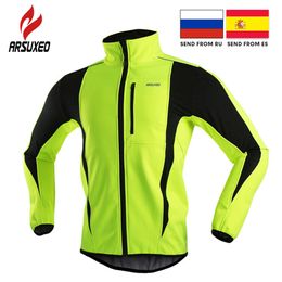 Cycling Jackets ARSUXEO Winter Warm Up Thermal Fleece Cycling Jacket Bicycle MTB Road Bike Clothing Windproof Waterproof Long Jersey 230313