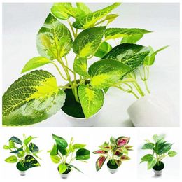 Decorative Flowers Artificial Greenery Bonsai Lifelike Plants Potted Perilla Leaves Faux Foliage Party Supplies El Office Desktop Ornaments