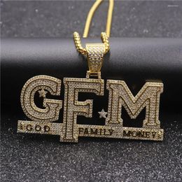 Pendant Necklaces Men Hip Hop Iced Out Bling Letter GOD FAMILY MONEY Necklace Zircon Gold Silver Color Men's Charms Jewelry