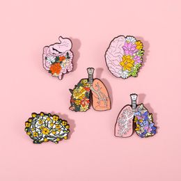 Brooches Flowers Internal Organs Enamel Pins Heart Uterus Skeleton Lungs Blossoms Lapel Badges Feminism Jewellery Gifts Wholesale