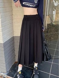 Skirts Korean Vintage Pleated Skirt Long Women Autumn Low Rise Preppy Style Casual A-Line Midi For Girls 90s Streetwear