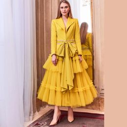 Skirts High Street Women Tulle Skirt 2023 Fashion Tiered Midi Tutu Customised Yellow Ankle Length Wedding Prom ElasticSkirts