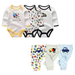 Clothing Sets 0-12M Cute Baby Boy Clothes Spring Autumn Cartoon Cotton Bodysuits Pants Costumes For Babies Girl Roupa De