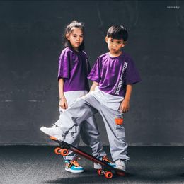 Stage Wear Children Hip Hop Dance Rave Clothes Purple Shirts Cargo Pants Streetwear Boys Jazz Modern Performance Costumes DQS10156