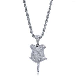 Pendant Necklaces Hip Hop Iced Out CZ Zirconia Stone Flower Necklace Silver Gold Colour Statement Gift Jewellery For Men Woem
