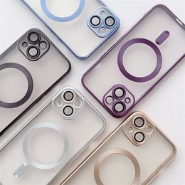 Matte Clear Magsafe Magnetic Cases Soft TPU Silicone Shockproof Cover With Camera Lens Film Protector for iPhone 14 13 12 11 Pro Max Samsung S22 Plus S23 Ultra