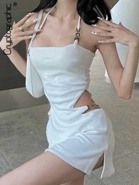 Party Dresses Cryptographic Elegant Halter Sexy Cut Out Summer Skinny Mini Dress for Women Club Party Backless Straps Short Dresses Clothes L230313