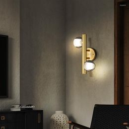 Wall Lamps JMZM Modern Copper Lamp Double Head Glass Lampshade Three-Color Light Bedroom Bedside Study Porch All