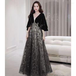 Ethnic Clothing Long Starry Sky Banquet Dress V-Neck Chinese Evening Party Gown Sparkly Stylish Vestidos French Elegant Cheongsam