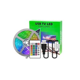 Bluetooth LED Strip Lights 16.4ft DC5V with 24 Keys Remote Controlle Color Changing 5050 RGB Light Strips DIY Kit Home Bedroom and Kitchen Decoratio crestech168