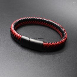 Strand 5Pcs/Lot Punk Black Red Braided Leather Multilayer Men Bracelet Jewellery Stainless Steel Magnetic Buckle Fashion Bangles Gifts