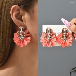 Stud Earrings Korean Fashion Cute Sweet Flower Crystal For Women 2023 Luxury Cotton Yarn Petals Fairy Party Jewellery Accessories