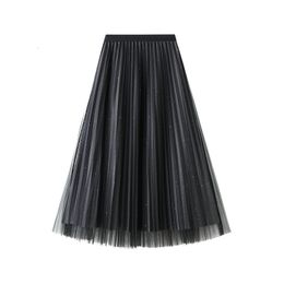 Skirts autumn and winter bright silk screen half-length skirt pleated medium-length yarn dress 230313