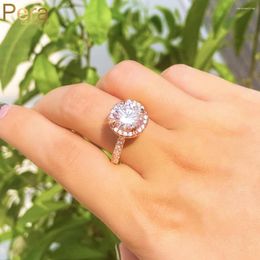 Wedding Rings Pera Luxury Rose Gold Colour Big Round CZ Crystal Engagement Bands Finger For Women Fashion Party Jewellery Gift R203