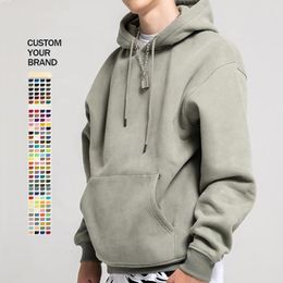 Men's Hoodies Sweatshirts Men's Winter Puff Print Hoodies Plus Size BLAnk Beige Heavy Cotton Custom Casual 420g Thicker Silver Fleece Hooded Pullovers 230311