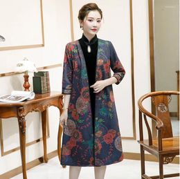 Work Dresses Aodai Middle Aged And Elderly Elegant Female Mid-long Short-sleeved Velvet Two-piece Suit Cheongsam Dress Fashion Improveme