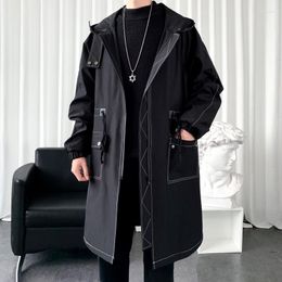 Men's Trench Coats 2023 Autumn Men Korean Style Fashion Solid Colour Casual Long Coat Male Streetwear Loose Windbreaker Overcoat M-3XL