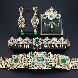 Wedding Jewellery Sets Sunspicems Dubai Gold Colour Set for Women Morocco Caftan Belt Algeria Hair Chain Dress Brooch Pins Bride Earring 230313