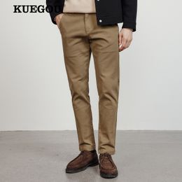 Mens Pants KUEGOU Autumn Mens Straight Pants Thick Heavyweight Fabric 300g Stretch Casual Khaki AnkleLength Trousers 7102 230313