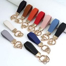 Keychains 9 Colours Unisex PU Leather Keychain Business Gift Key Chain Men Women Car Strap Waist Wallet Keyrings