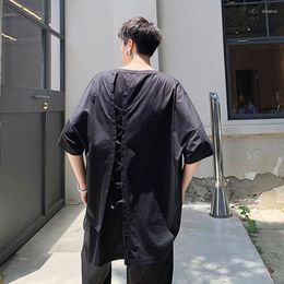 Men's T Shirts Short Sleeve Yamamoto Dark Loose Three-dimensional Irregular Splicing Design T-shirt Cut Summer Top Drawstring