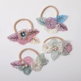 Haarzubehör Blume Stirnband Baby Girls Mesh Blatt elastische Bänder für Kinder Perlen Prinzessin Haarbänder Säuglingsstirnbänder Tiara