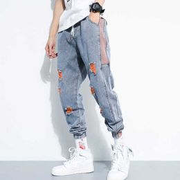 Men's Jeans Ripped Jeans Men Spring Autumn Fashion Vintage Baggy Harem Pants Elastic Waist Casual Denim Trousers Oversized 5XL Male Bottoms Z0301