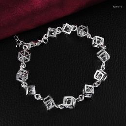 Charm Bracelets Fashion Silver Plated Bracelet With Zircon Small Cubes Pretty Fine Jewellery For Women Sweet Birthday Gift