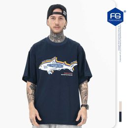 FG Men's Wear | Spring/Summer New Fashion Brand American Shark Letter Print Couple Short Sleeve T-shirt Men's Loose