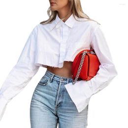 Women's Blouses Shirts Flare-sleeve Crop Tops Solid Colour Lady Shirt Asymmetry All Match White/Black Stylish Blusas Women