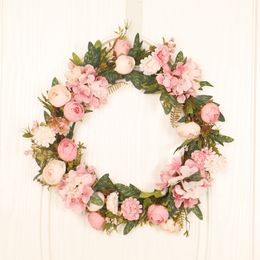 Decorative Flowers Wreaths 40cm Simulation Wreath Door Hanging Decoration rose Wreath Display Window Wedding Pography Props Hydrangea Garlands 230313