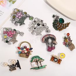 Rhinestone Flower Basket Brooch Vintage Colourful Crystal Pins Corsage Buckle Women Fashion Jewellery Coat Accessories