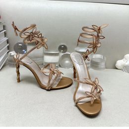 Rene Caovilla Decorative Butterfly Crystal High Sandals Stiletto Women Evening Dress Shoes 9.5cm Serpentine Wraparound Luxury Designer 86qz