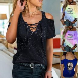 Women's Blouses Women Off Shoulder Sexy Tops 2023 Summer Streetwear Ladies Casual Dot Printing Short Sleeve Shirts Blouse Plus Size