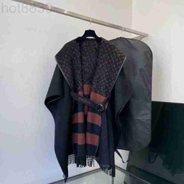 Women's Cape Designer Elegant Tassels Loose Coat with Letter Belt Autumn Winter Patchwork Hooded Overcoat Parka WVKS