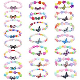 Multicolor Beaded Children Bracelet Cute Kids Butterfly Acrylic Bracelets for Gift Party